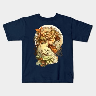 Art Nouveau Autumn Girl Alphonse Mucha Inspired Kids T-Shirt